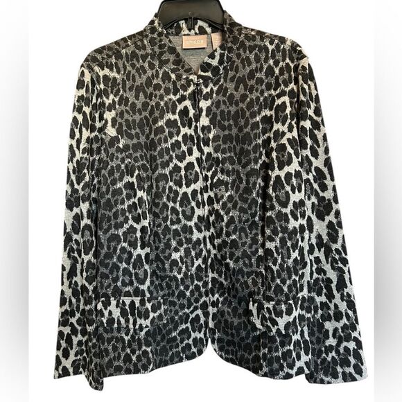 Chico's Black Gray Animal Leopard Print Full Zip Blazer Jacket Sz 2 NWT - Picture 1 of 8